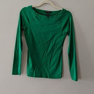 Green boat neck long sleeve shirt